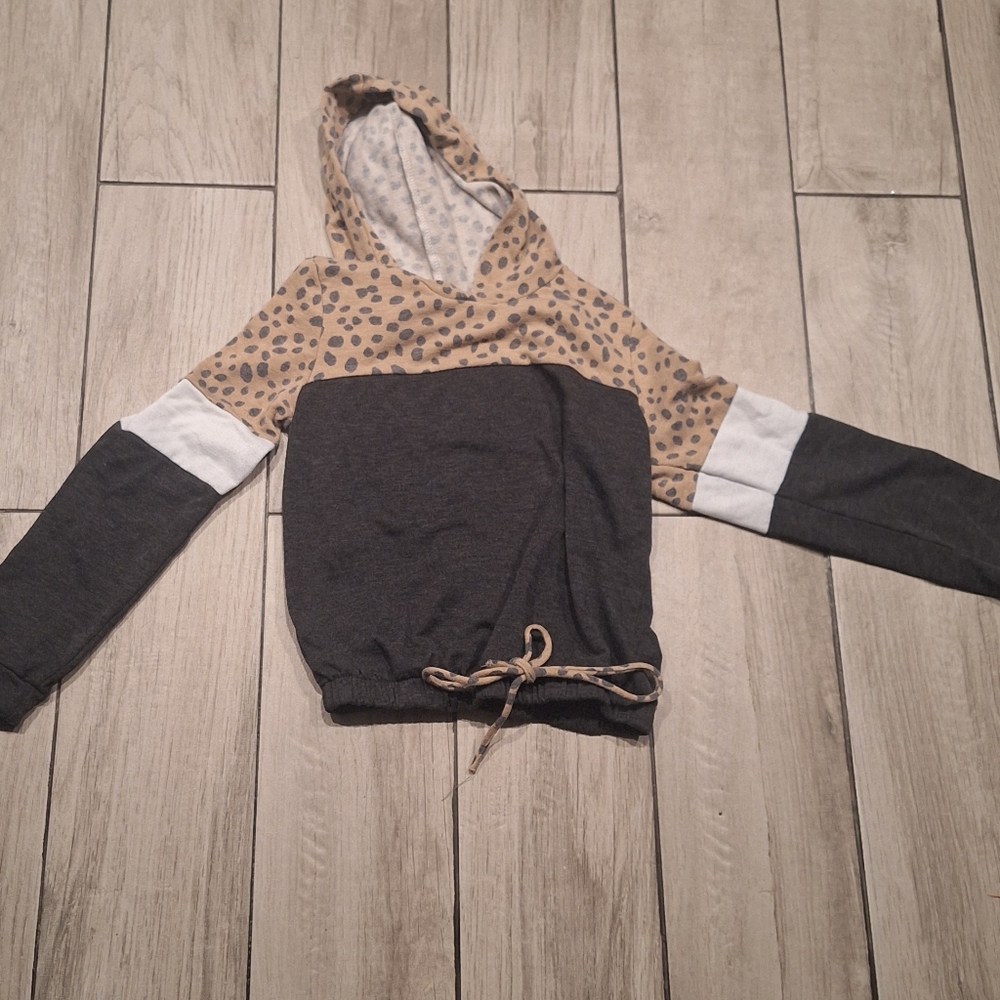 🦔 Girls leopard color block hoodie🎀